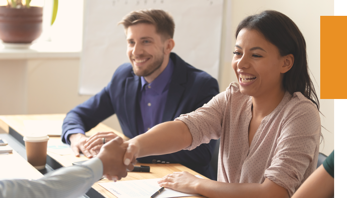 Happy people working together